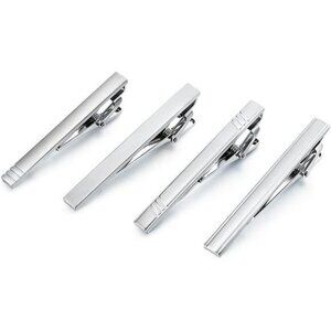Mens Silver Tie Clip Set 4 Pack Metal Tie Bars Formal Business Wedding Gift